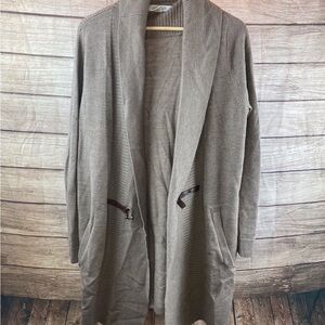 Ellen Tracy Taupe Open-Front Shawl Collar Cardigan